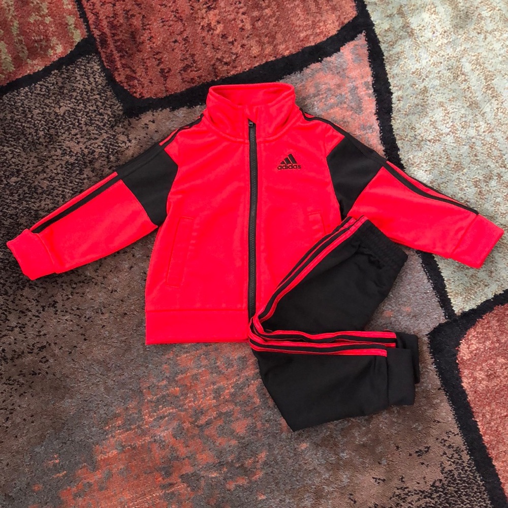 18 month Adidas track outfit red and black